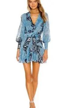 ULLA JOHNSON Noemi metallic fil coupé Silk Mini Dress in Sky Blue Size 6