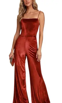 LULUS Hopeful Heart Red Velvet Backless Wide-Leg Jumpsuit