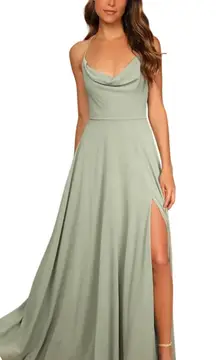 Lulus Romantically Speaking Sage Green Cowl Lace-Up Maxi Dress size Large NWT