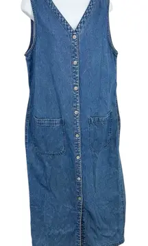 Vintage Y2K Denim Midi Dress Size 12 Boho Button Up
