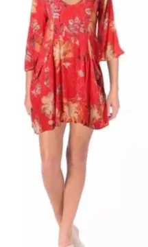 FREE PEOPLE Women’s Floral Eyes On You Coral Trapeze Pocket Mini Dress