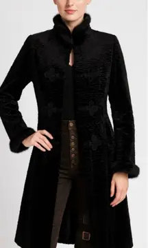 Cuero Faux Lamb Fur Coat w Real Rabbit Fur Trim Steampunk Victorian - Sz S 🧡🎀