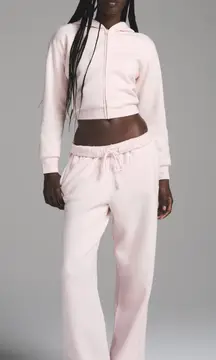 Skims cotton fleece Shrunken zip up hooodie  Color barely pink 