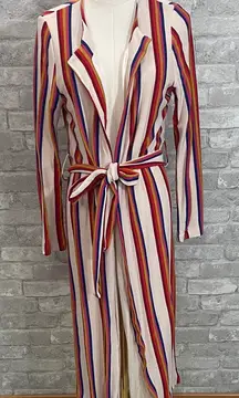 Dee Elly multicolor rainbow striped open front cardigan with a belt