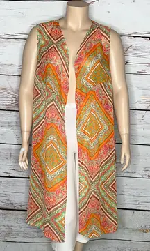 Cato Size 26/28W Patchwork Print Open Front Lace Up Tie Duster Vest Cardigan