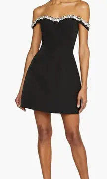 Monique Lhuillier Blaire Embellished Off the Shoulder Minidress,‎ Black 4 NWT