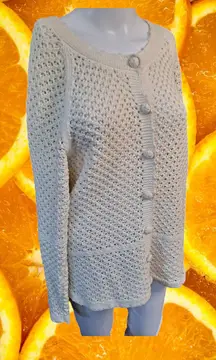 Emma James‎ Woman’s Beige Long Sleeve Button Front Crochet Knit Cardigan Size XL