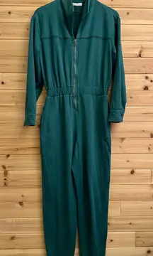 Stateside Size Small Emerald Green Fleece Long Sleeve Zippered Jumpsuit
