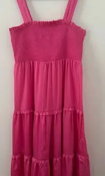 Express Square Neck Smocked Ruffled Tiered Maxi Dress Pink NWT Size XL