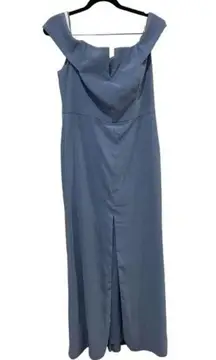 NWT Dessy Collection Off The Shoulder Trumpet Gown V Neck Dress 6 Larkspur Blue