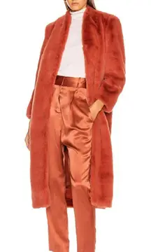 NWT Michelle Mason Womens Size 0 Faux Fur Coat Red Orange Dune Heavyweight Warm‎
