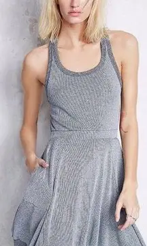 Free People  Catchin Rays Gray Ribbed Mini Dress