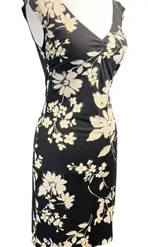 City Triangles Women's Y2K Black Floral Dress Sleeveless V‎ Neck Sheath Small