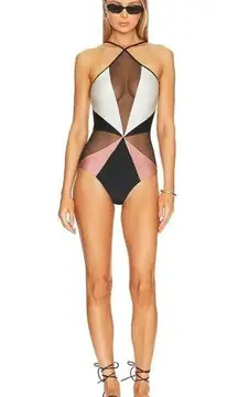 PatBO Colorblock Halter One Piece in Black white Small New Womens Swimsuit
