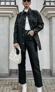 Zara Faux Leather Belted High Waist Pants Trousers 4387/223 XS Black Straight