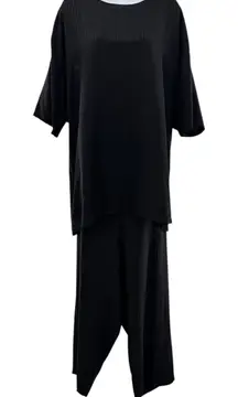 Tom Tom California Black Pleated 2 Piece Set Bemberg Lounge Outfit Made in USA L