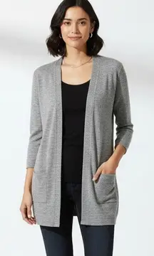 MNG‎ by Mango Gray 100% Cotton Open Front Cardigan Sweater Pockets Womens Large