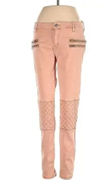 Zara Womens 4 Coral jeans Quilted Boyfriend Skinny Mid Rise Biker Zipper Moto