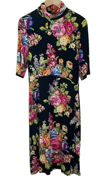 Ett:Twa by Anthropologie Coreyell Black Floral Turtleneck Dress Size XS