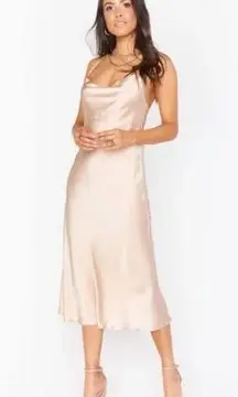 Show Me Your Mumu  Verona Cowl Dress Criss Cross Back Champagne Luxe Satin Size M