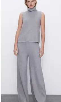 Zara Lounge Set; Sleeveless Turtleneck Top & Sweatpants Heather Grey Women's S