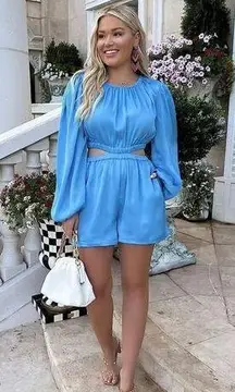 NEW The Drop Women's Cyan Blue Cut Out Romper M