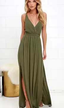 Lulus  Lost in Paradise Strappy Olive Green Maxi Dress Large