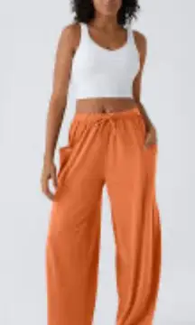 Halara Orange Wide Leg Cargo Pants Drawstring Pockets Lounge Casual Size L