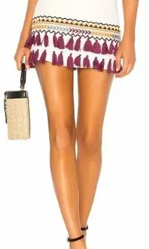 Tularosa Millie ivory embroidered mini skirt with tassels XS