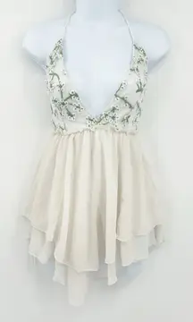 Lucy In‎ The Sky Womens Fairy Coquette Embroidered Floral Halter Romper Size XS