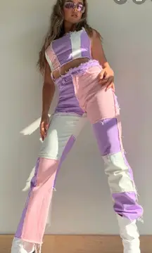 JadedLondon Pastel Patchwork Jeans