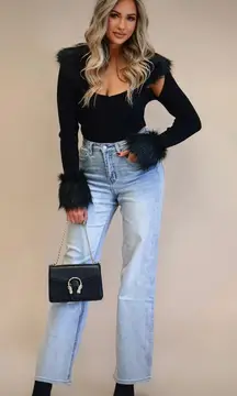 Black Faux Fur Crop Top