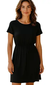 Entro Black Midi Dress‎ Open Tie Back Short Sleeve Casual Dress Women Size Small