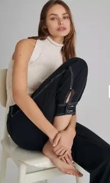 Maeve Anthropologie Foster Contrast-Stitch Joggers in Black Women's Size 10