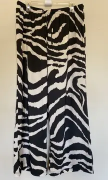 H&M Black Beige Zebra Animal Allover Recycled Materials Wide Leg Pants Large NEW