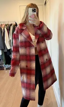 Forever 21 Red White Blue Plaid Double-Breasted Coat Jacket