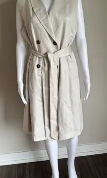H&M linen blend belted tie waist double breasted sleeveless dress size L