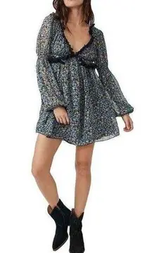 Free People  Black Combo Pennie Mini Dress Sz L NWT