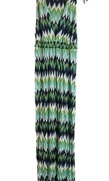 Julie Brown blue green chevron maxi dress size‎ L