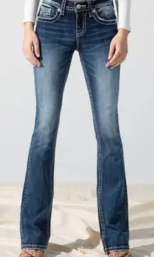 Vintage Y2K Miss Me Cross Embellished Back Pocket Low Rise Bootcut Jeans Size 29