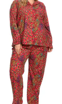 WHITE MARK PLUS SIZE Red Leopard Print Pajama Set