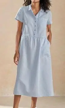 NEW Poetry Linen Cotton Midi Short Sleeve Shirt Collared Dress Size 18