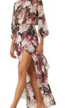 MISA‎ Set Franka Ruffle Asymmetrical Slit Skirt + Top in Flora Tropical Mix XS