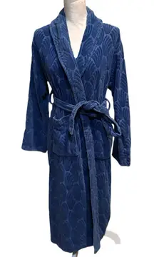 Vintage LJ Lawford Chenille Robe Blue Shawl Collar Belted Bathrobe Size Small