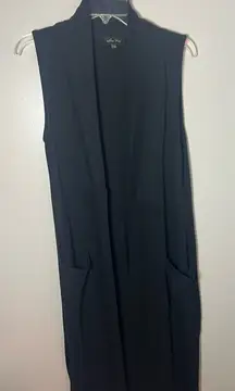 Melissa Paige Longline Duster Open Front Ribbed Sweater Vest Black Size L