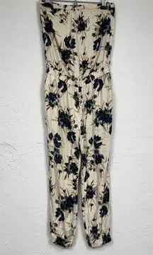 Aritzia Talula Green Cream Floral Strapless Jumpsuit Womens S Jogger Beachy Vaca