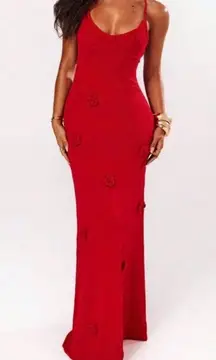 Red knit maxi dress