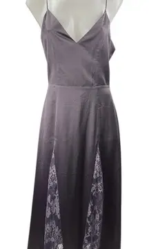 NBD Purple Satin Lace Cutout Sleeveless Cami Camisole Midi A-line Slip Dress S