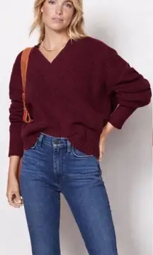 NWT - REVOLVE Pistola - Camille V-Neck Shoulder Pad Sweater in MERLOT red - M