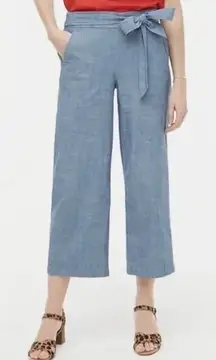 J.Crew Chambray‎ Tie-Waist Wide Leg Cropped Pants, Size 4